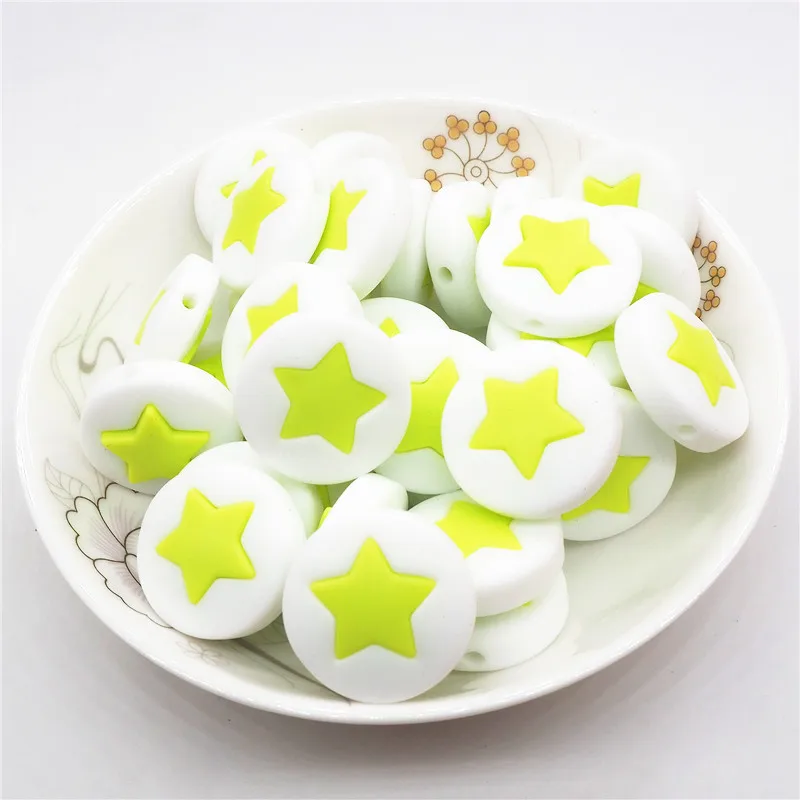 Lemon Green Chengkai 10 шт силиконовые бусины в форме звезды DIY детская погремушка пустышка украшения Прорезыватель для зубов игрушки изготовление 45 мм большая звезда бусины bpa бесплатно - Цвет: Lemon Green