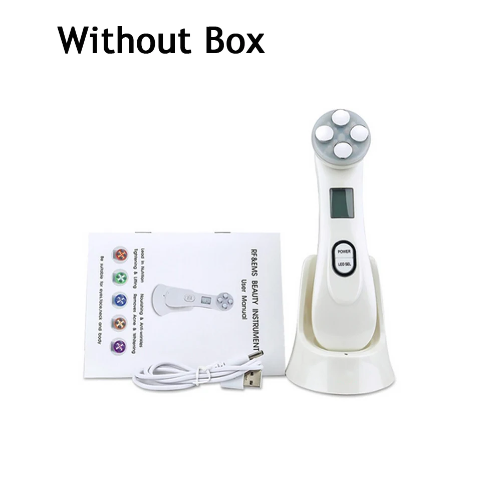 White no Box 5 в 1 RF EMS машина для удаления морщин, подтяжки кожи, инструмент для красоты, радиочастотный светодиодный аппарат для мезотерапии и электропорации лица - Цвет: White no Box