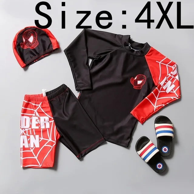 Black 4XL Новинка; купальный костюм для маленьких мальчиков+ шапочка; комплект из 3 предметов; милый синий купальный костюм; одежда для купания с героями мультфильмов для маленьких детей - Цвет: Black 4XL