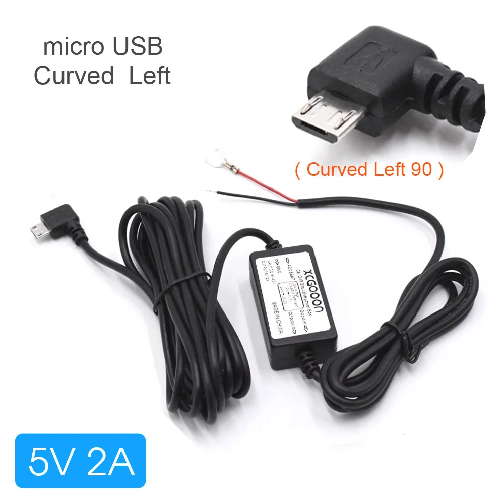 Micro Curved Left XCGaoon DC 12 В до 5 В 2 а 3,5 м автомобильный зарядный кабель мини/микро USB жесткий провод шнур автоматическая зарядка для видеорегистратора автомобиля DVR - Название цвета: Micro Curved Left