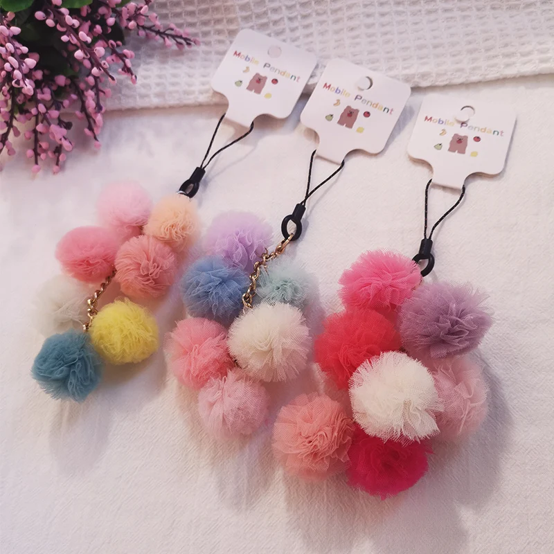 

Mobile phone lanyard net red pendant net yarn ball cute ornaments female key bag bag jewelry lanyard winter new style lanyards