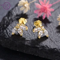 925 sterling silver gold earrings shining leaf shaped stud earrings for women luxury wedding fine jewelry earring