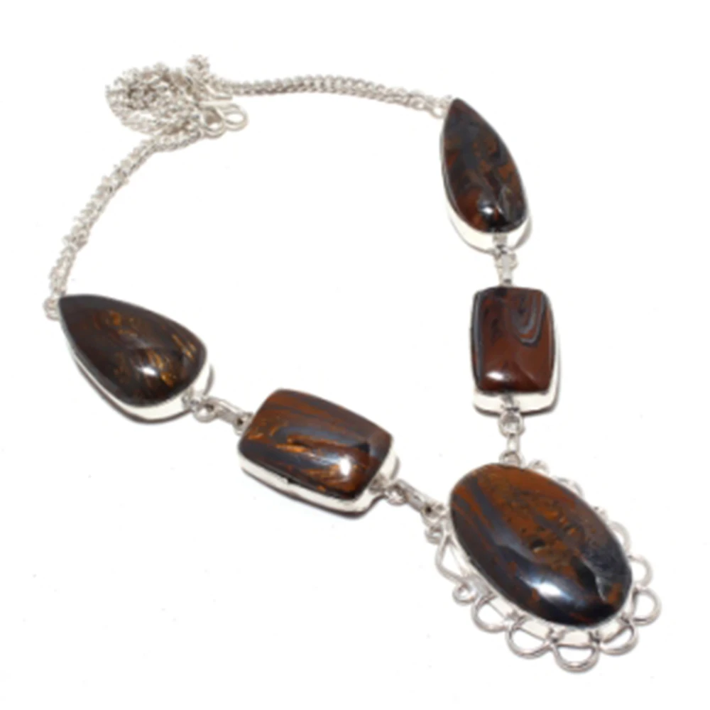 

Iron Tiger Eye Necklace Silver Overlay over Copper, 50.2 cm ,N4452