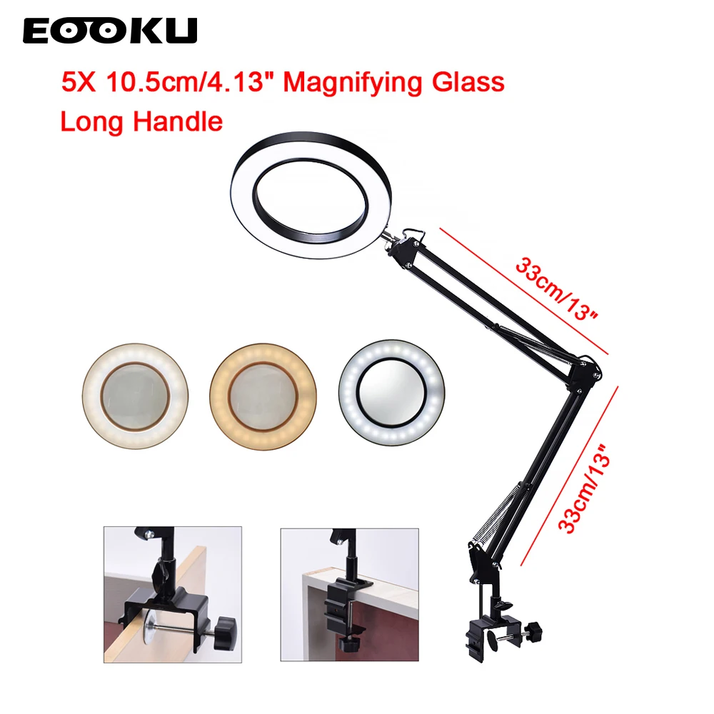 

EOOKU Flexible Desk 3 Colors LED Illuminated Table Lamp USB 8W 5X Magnifying Glass Light for Reading/Rework/Soldering