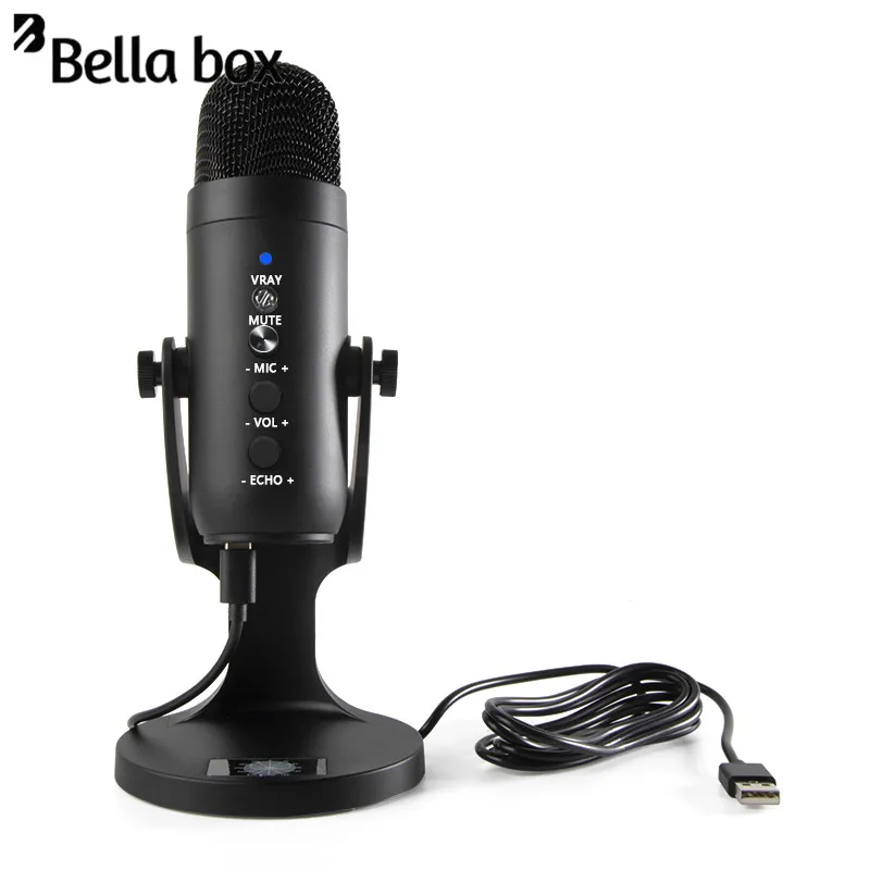 

Bella box Professional Condenser USB Computer Recording Microphone With ECHO Volume Stand Shock Mount For Live Broadcast
