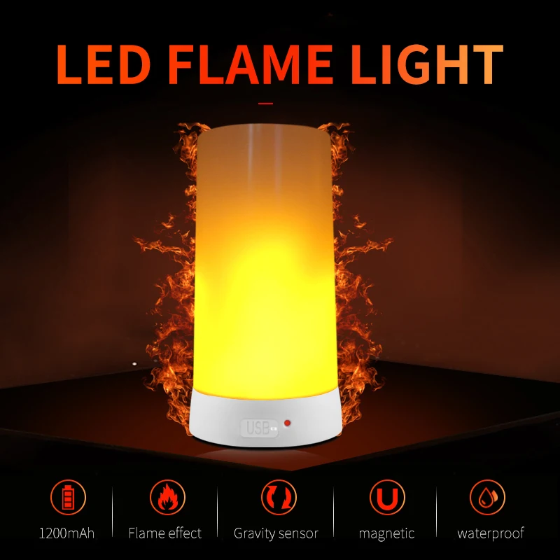 

Flame Effect Night Lights Decorative Table Night Lamp USB Rechargeable Atmosphere Light for Restaurant Bar Bedroom Living Room