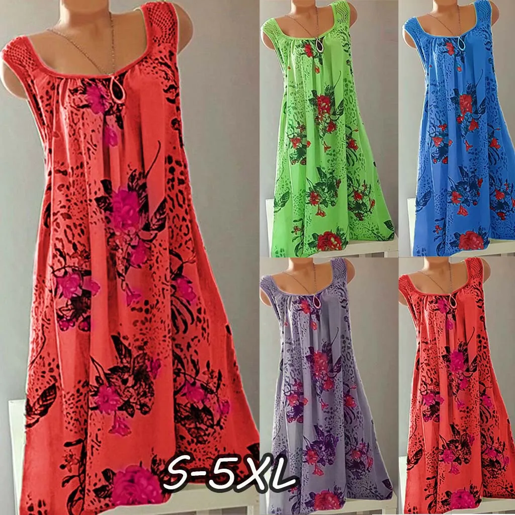 

Women's large floral print sexy lace sleeveless vest dress summer everyday casual casual square neck loose dress
