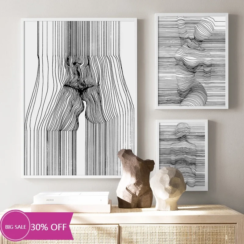 

Sexy woman abstract line body art kiss wall art Nordic posters and prints living room decoration canvas painting
