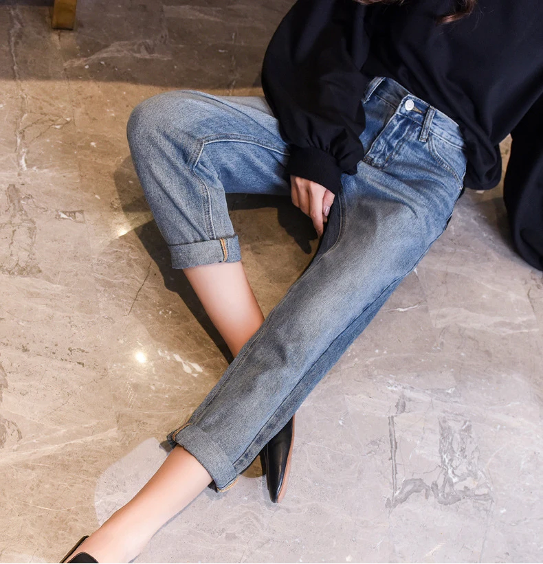 

Jeans female loose Korean student bf high waist spring and autumn new style thin straight daddy pants
