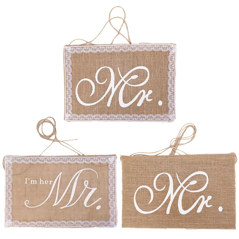 

DIY Burlap Chair Back Pull Flag European And American Style Wedding Scene MR MRS Bride And Groom Decoration