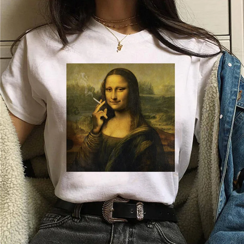 Mona lisa Футболка Harajuku Женская 90s забавная Винтажная Футболка Ullzang с графическим рисунком футболка корейский стиль футболки женские эстетические - Цвет: 486