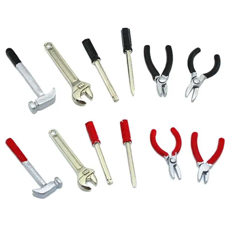 

6Pcs Tools Mini Hammer Wrench Screwdriver Scissors Toy 1:12 Dollhouse Accesory