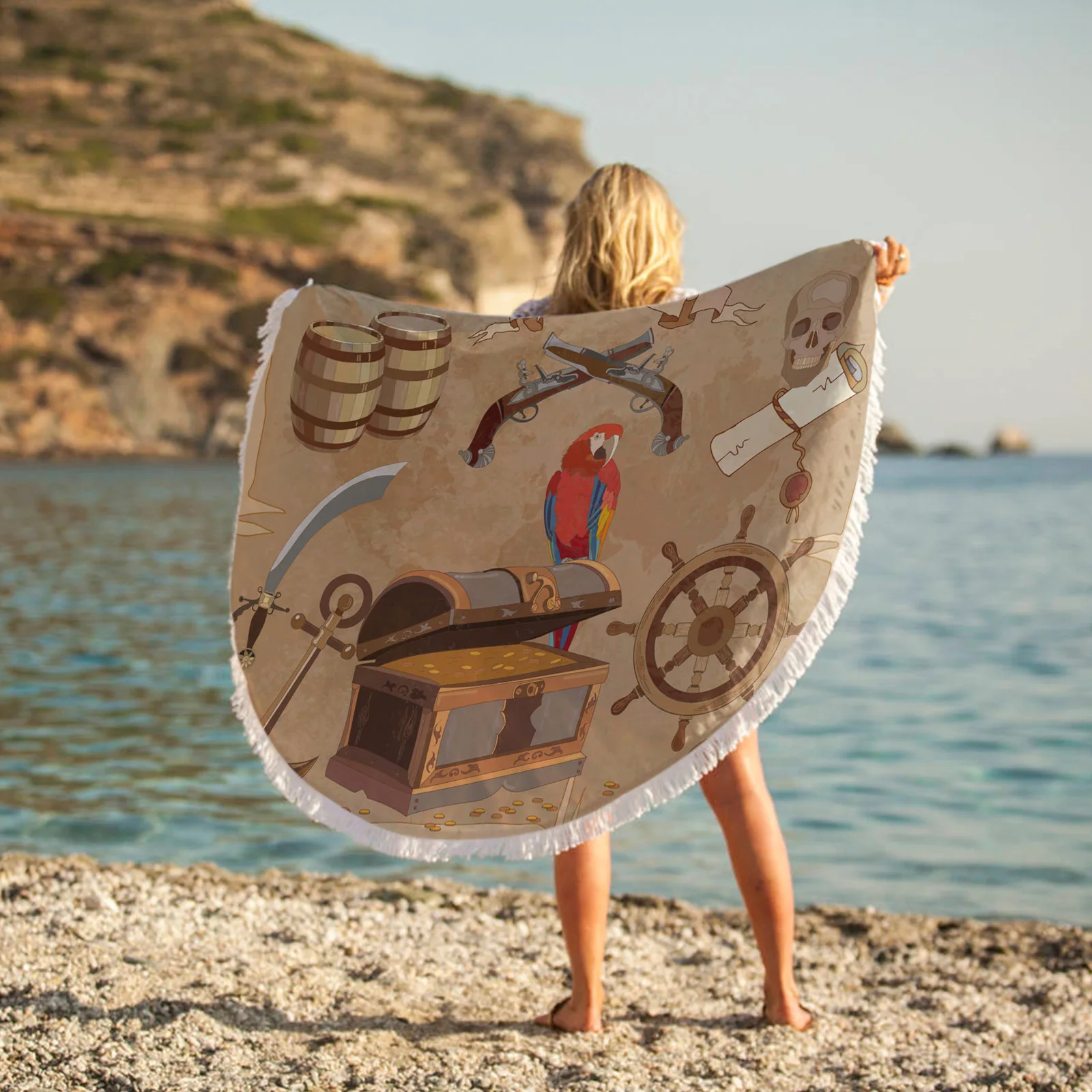 Pirate Parrot Bones Skull Rudder Anchor Ancient Microfiber Beach Towels Summer Outdoor Carpet Quick Dry Bath |