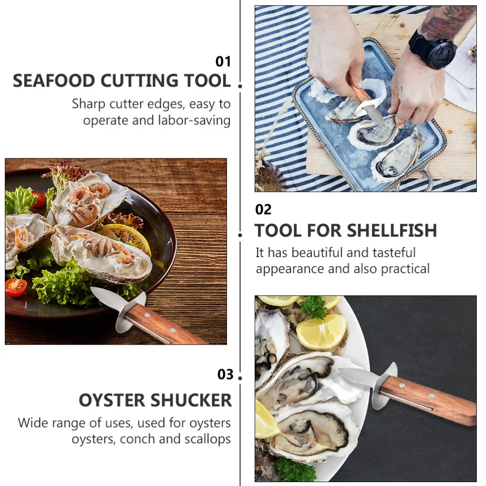 

1Pc Wooden Handle Shellfish Opener Handy Stainless Steel Seafood Shucking Tool