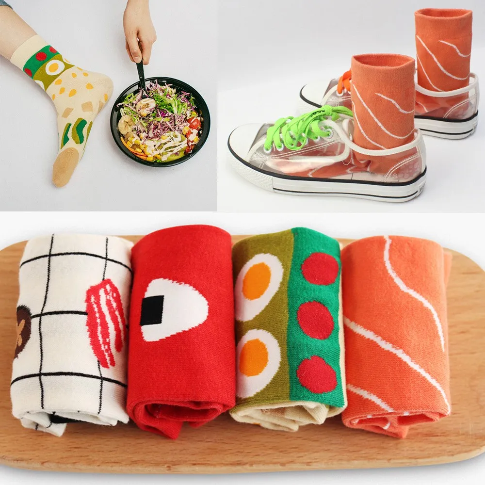 Женские хлопковые носки забавные с принтом суши по щиколотку подарки под платье