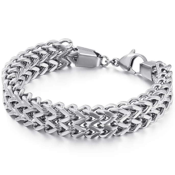 Silver Color 12 мм, толстая цепочка, золотой, черный, нержавеющая сталь, браслет для мужчин с застежкой-лобстером, трендовые мужские браслеты,, ювелирные изделия дружбы для мужчин - Окраска металла: Silver Color