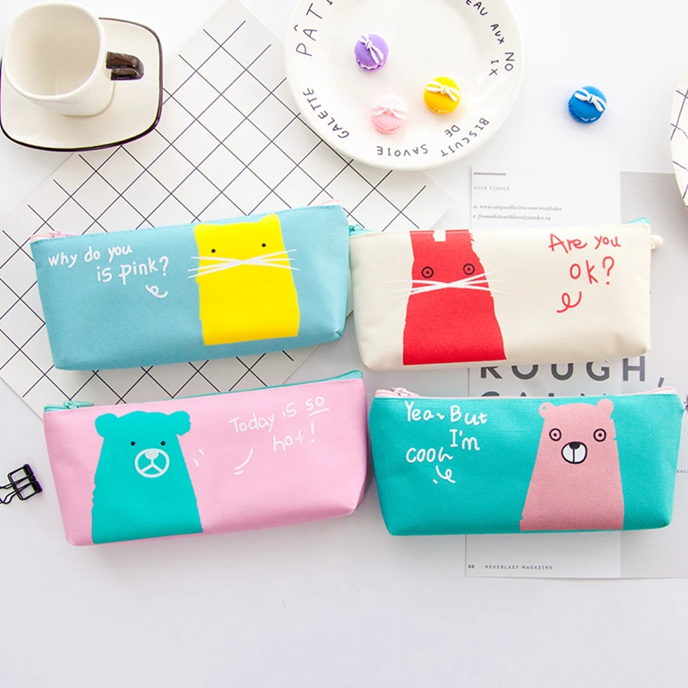 Пенал на молнии с изображением животных креативный чехол для карандашей и ручек