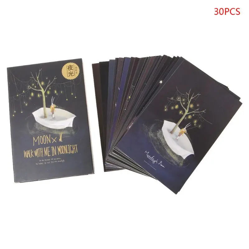 

30pcs Vintage Luminous Postcard Glow In The Dark Moon Light Greeting Post Card Novelty Xmas Greeting Cards Gift