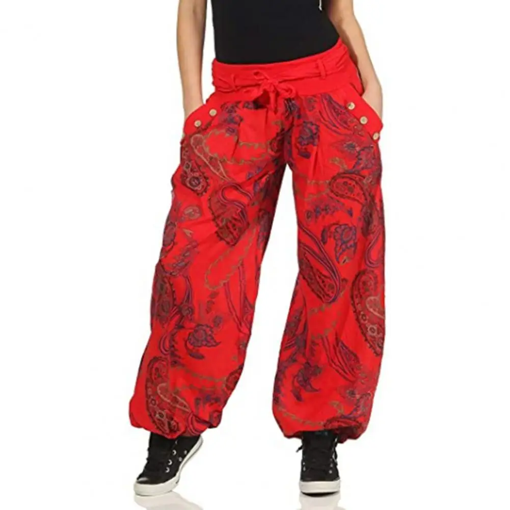 

Plus Size Women Harem Pants Bohemian Ankle Tied Paisley Low Waist Pockets Baggy Trousers Daily Life Casual Loose Cargo Pants