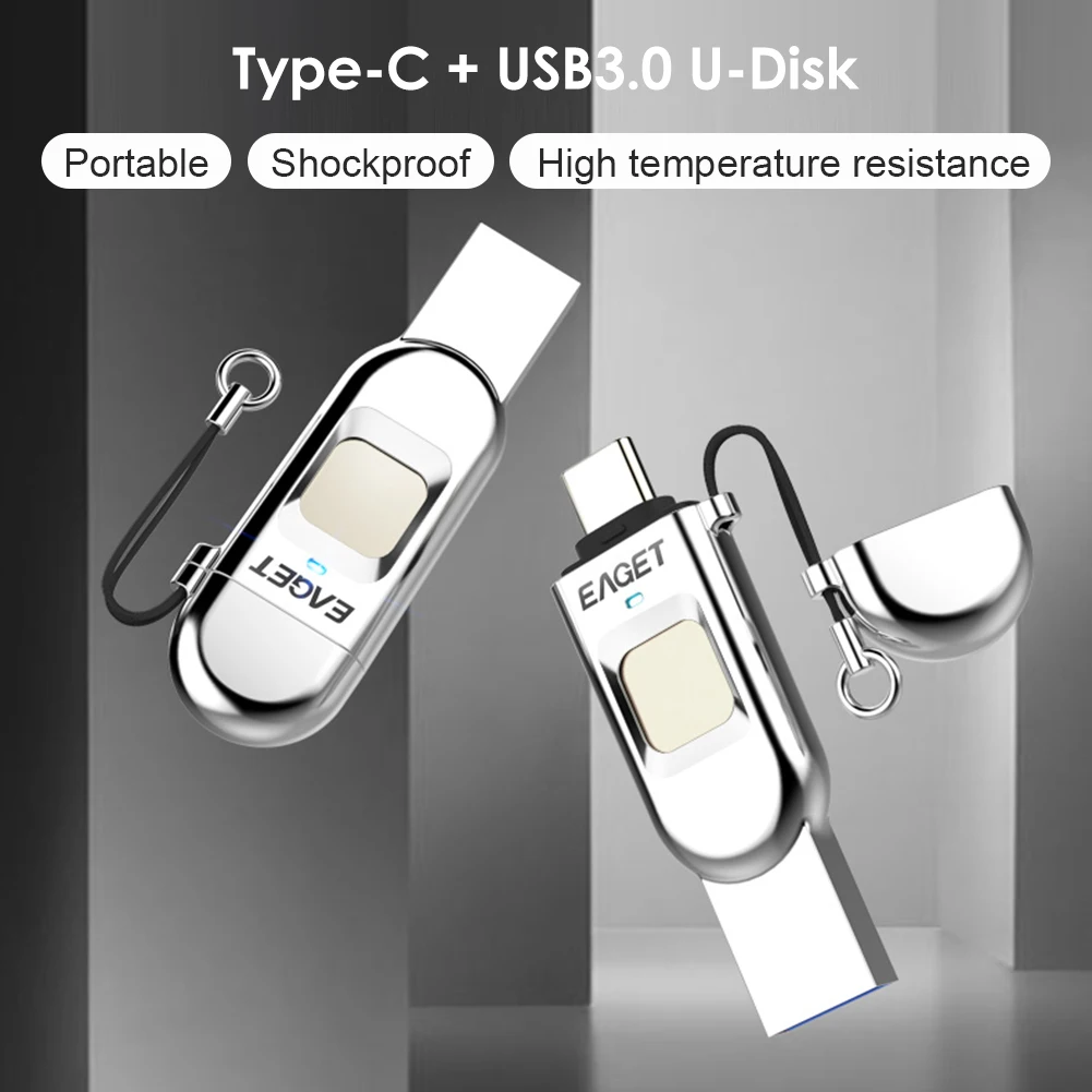 Eaget FU68 зашифрованный флеш накопитель USB с отпечатком пальцев 32G/64G/128G 3 0/Type C Флешка