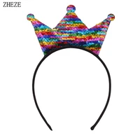 girls rainbow reversible double sides sequin crown hairbands for kids headband handmade children diy party hair accessories
