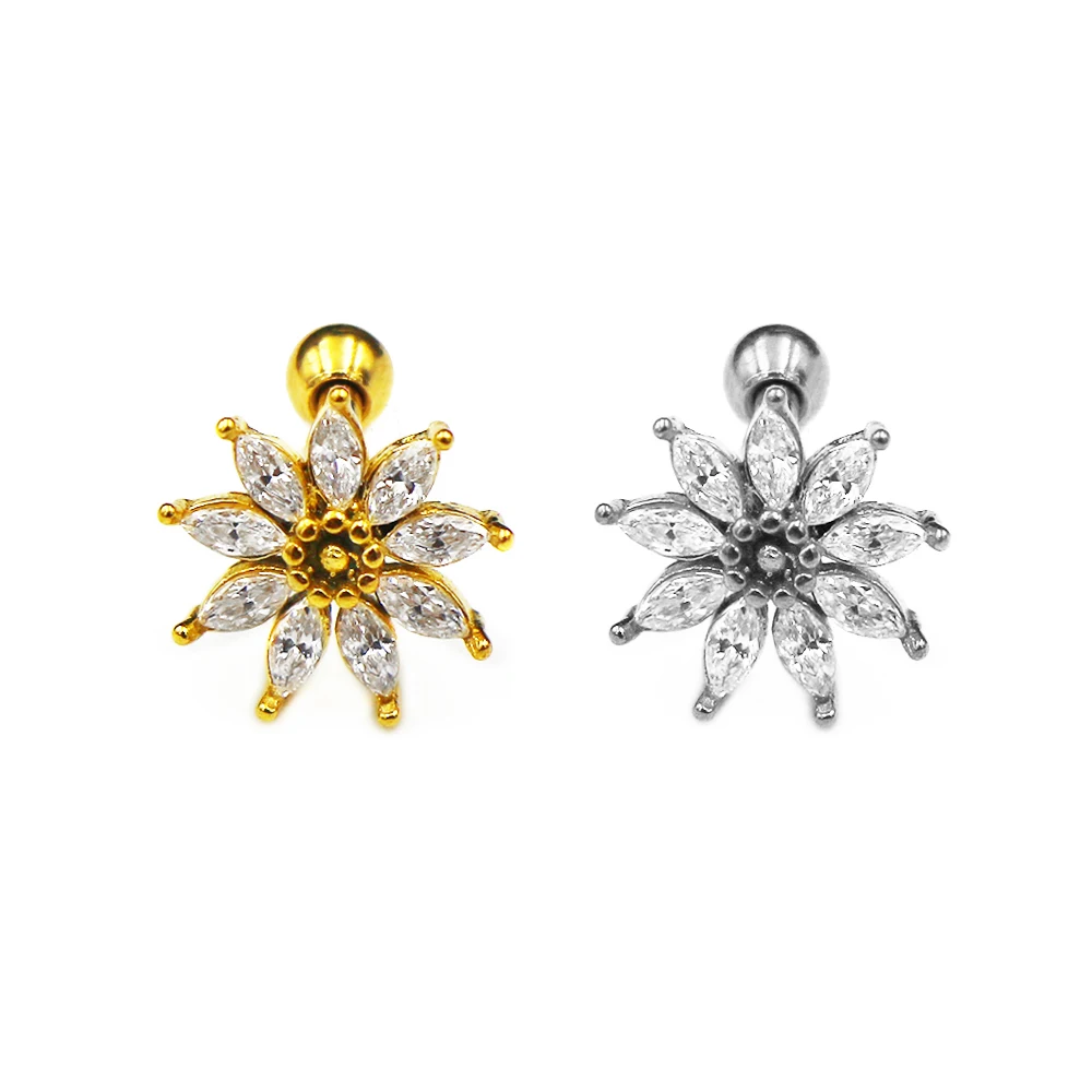 

Flower Zircon Earring Ear Stud Labret Cartilage Tragus Helix Hinged Lip Body Piercing 16G