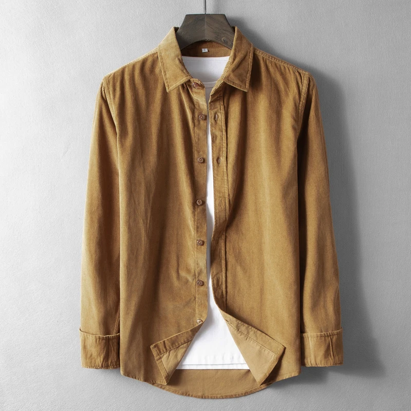 Лимонно желтый цвет мужские рубашки брендовая осенняя и весенняя рубашка для