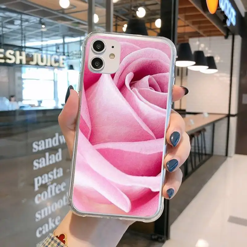 

Pink rose Phone Case Transparent for iPhone 11 12 mini pro XS MAX 8 7 6 6S Plus X 5S SE 2020 XR