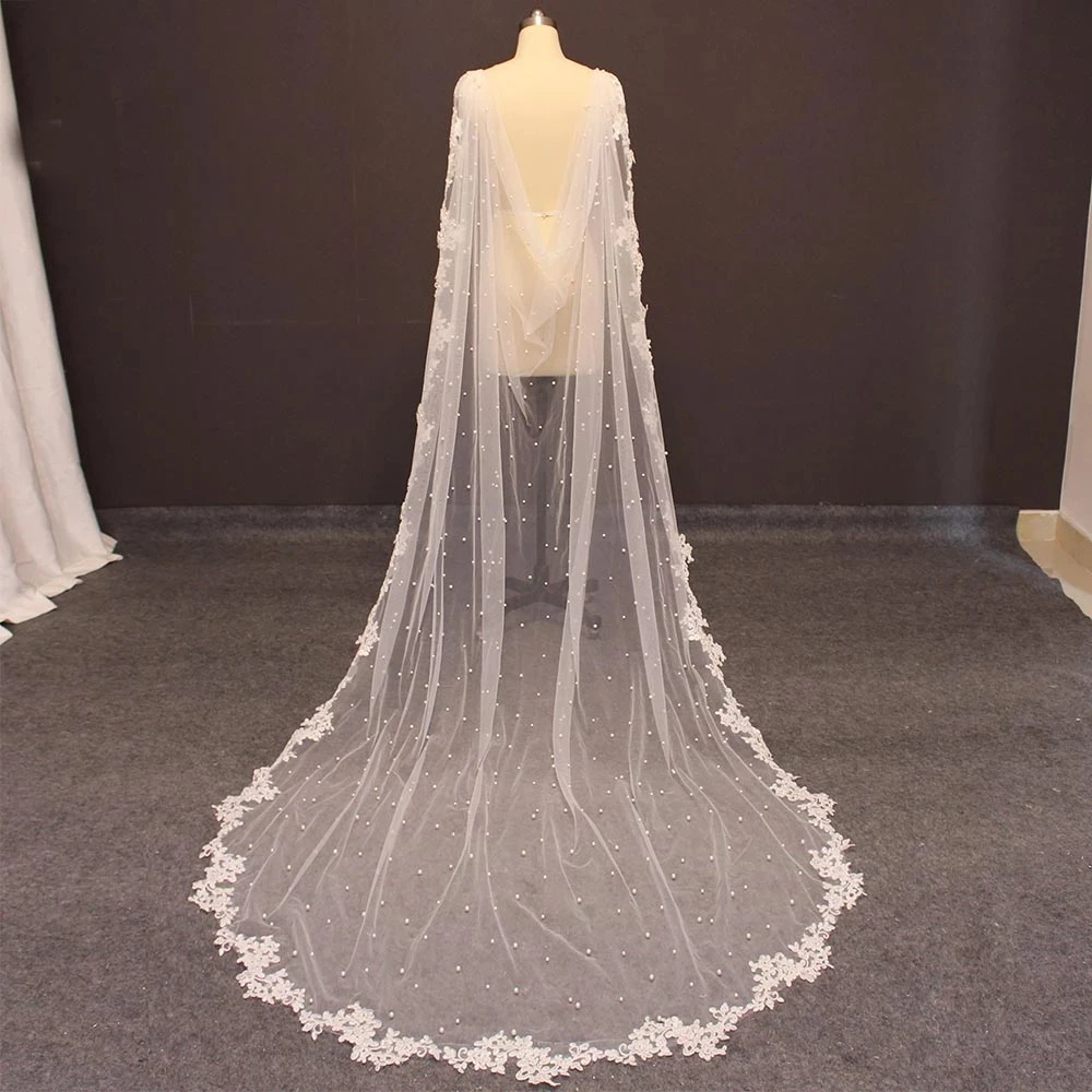 

TOPQUEEN G82 Wedding Shawls Lace Jackets for Wedding Dresses with Pearls Women Cape Veil Wedding Jackets Wrap for Wedding Dress