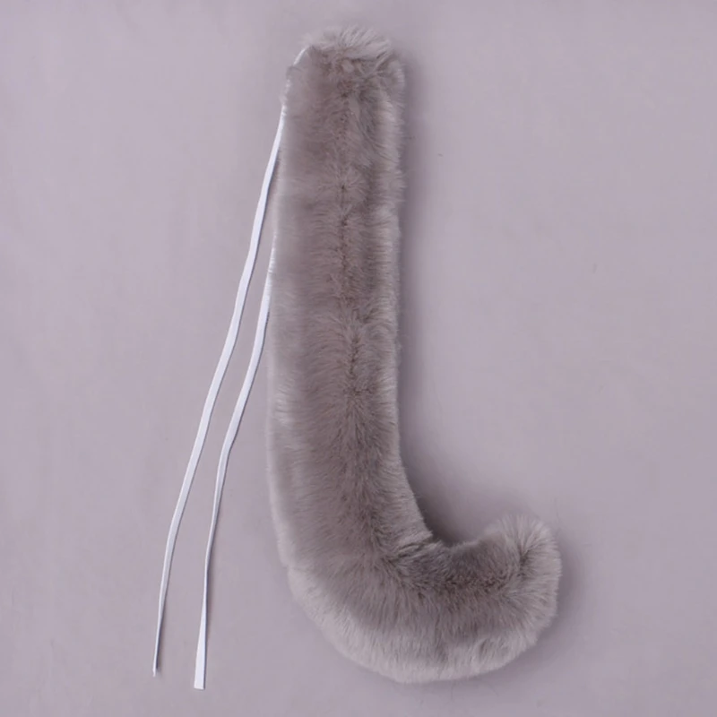 

2021 New Anime Cosplay Set Solid Color Faux Fur Wolf Ears Headband with Plush Animal Tail