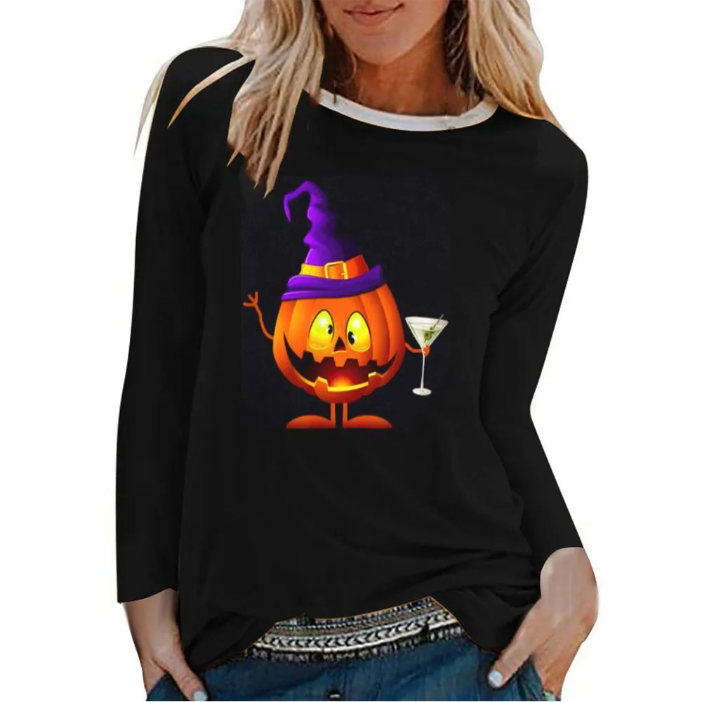 

Hoodies Women's Halloween Print O Neck T-shirt Long Sleeve Casual Blouse Top 2020 New Толстовка Sudaderas Moletom Maglione