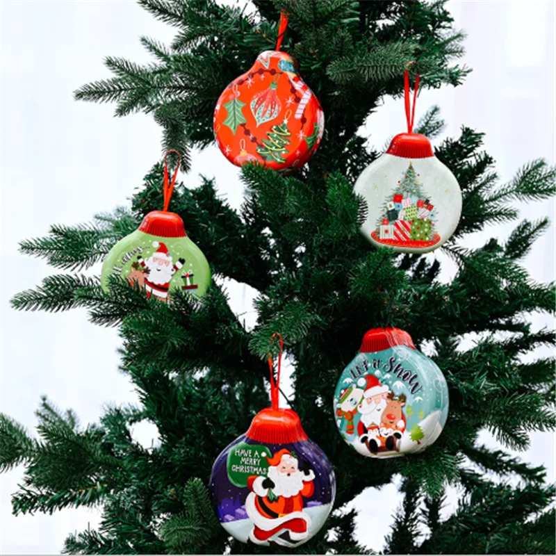 

New Year Christmas Gift Kids Christmas Round Tinplate Box Christmas Candy Storage Jar Merry Christmas Christmas Decoration Natal