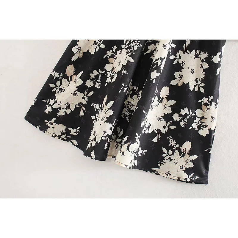 za 2019 women dress v-neck floral print midi black elegant vestidos fashion chic a-line vestido mujer | Женская одежда