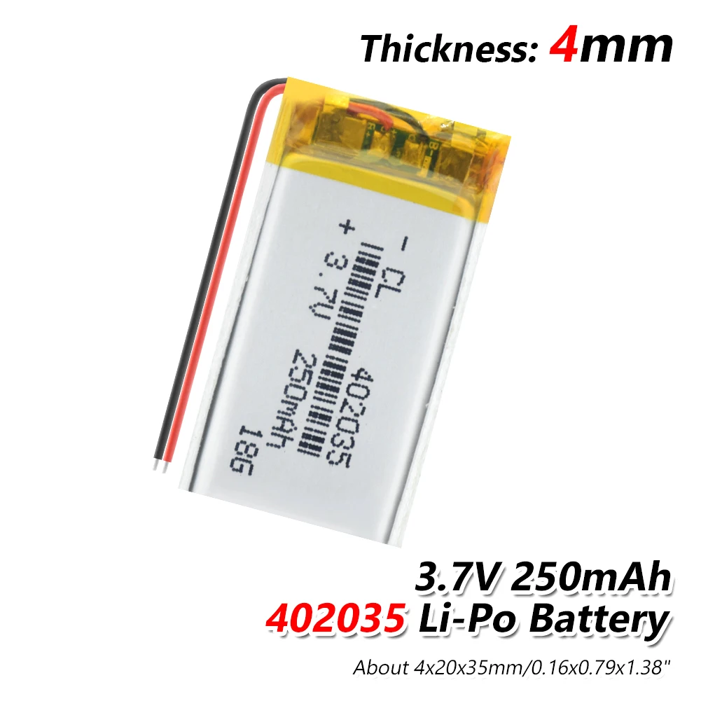 

Supply lithium battery lithium polymer Rechargeable battery 402035 250 mah 3.7 V For MP3 MP4 MP5 GPS PSP MID Bluetooth Headset