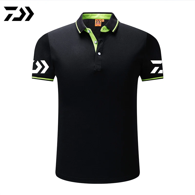 Черный Daiwa Polo футболка для рыбалки, Мужская Лоскутная футболка с отложным воротником и пуговицами, Спортивная быстросохнущая дышащая футболка с защитой от солнца для рыбалки - Цвет: Черный