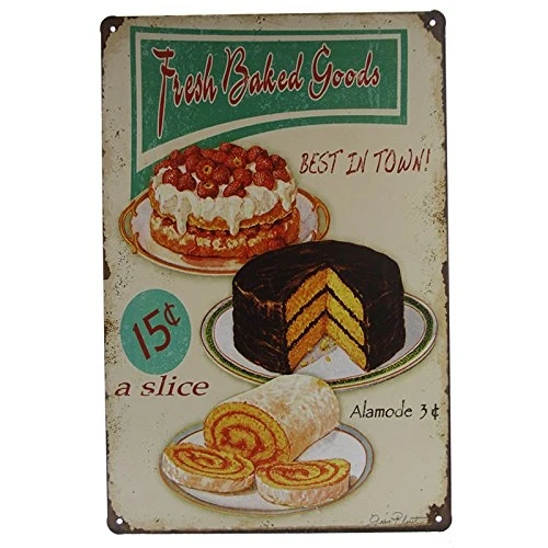 

Vintage Metal Poster Retro Shabby Chic Fresh Baked Goods Kitchen Tin Sign