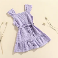 1 6 years baby girls purple plaid tank dress toddler kids sleeveless ruffle hem single breasted high waist a line dress
