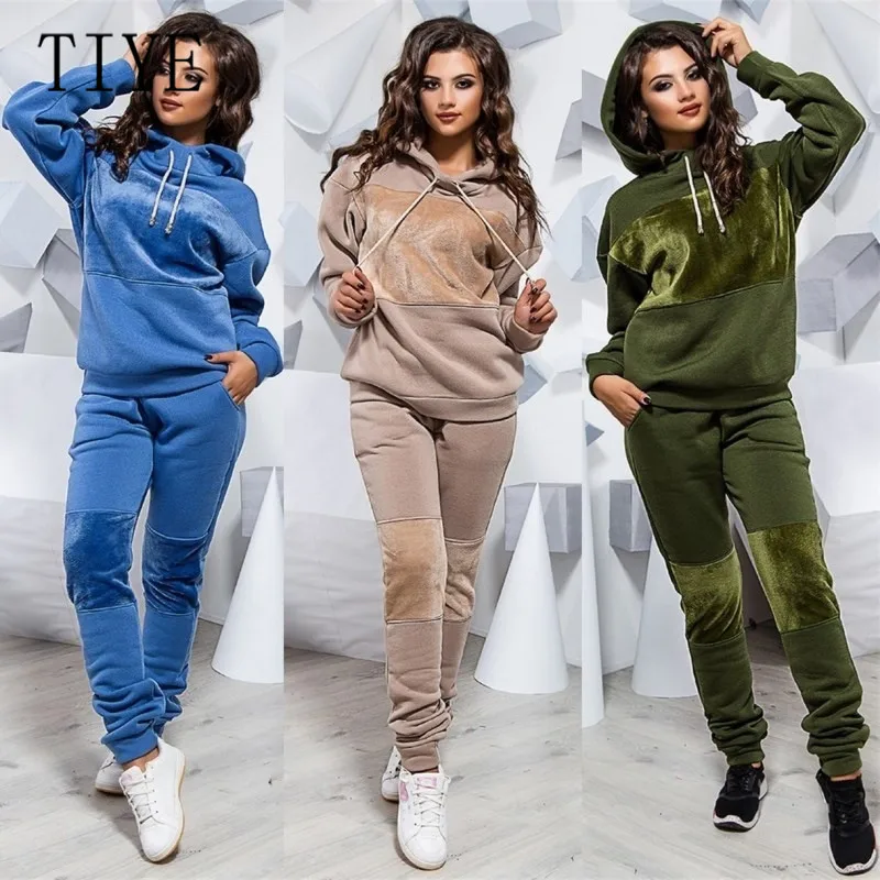 TIYE Женская мода спортивный и досуг с капюшоном комплект из 2 предметов теплый комбинезон с длинным рукавом Осенняя Повседневная Уличная одежда Комбинезоны