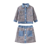 2021 2 piece single breasted plaid coat and dress clothing set clothing for girls sets costume school baby girl clothes 12 years