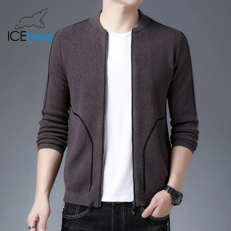 

ICEbear 2021 Fall New Product Long Sleeve Cardigan Sweater with Pockets High Quality Casual Men Slim Sweater 1918