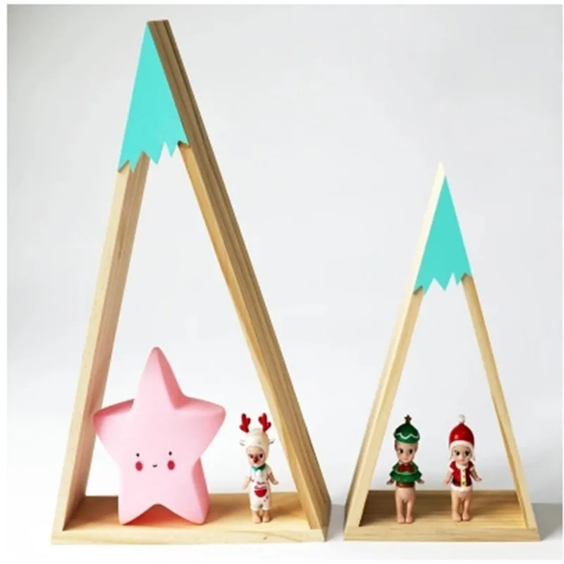 

2Pc/Set Wooden Snow Mountain Storage Rack Creative Triangle Superposition Wall Hanging Shelf Bedroom Decoration Holders