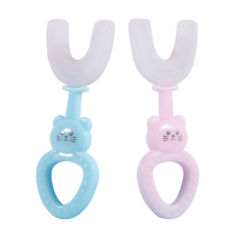 

67JC Cartoon Handheld 360 Degree U-shaped Baby Toothbrush Soft Silicone Teether Teeth Brush Kids Teeth Cleaner Oral Care Tool