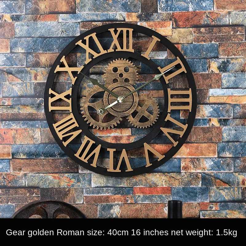 Industrial Style Wooden Mute Wall Clock Gear Retro Hanging Living Room Dining Creative Home Decoration | Дом и сад