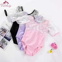 new girls lace ballet leotard middle sleeves dance costume gymnastics swimsuit for kids