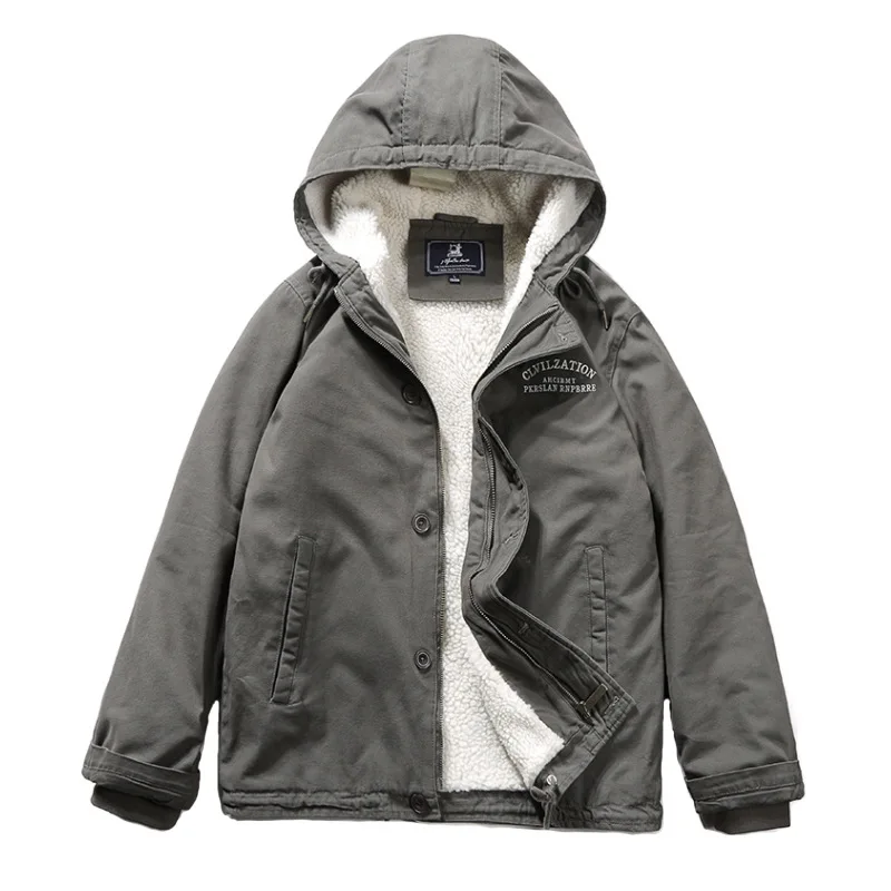 

cross-border selling cotton-padded clothes men hooded washed and tooling cotton-padded jacket lambs wool jacket, 1883