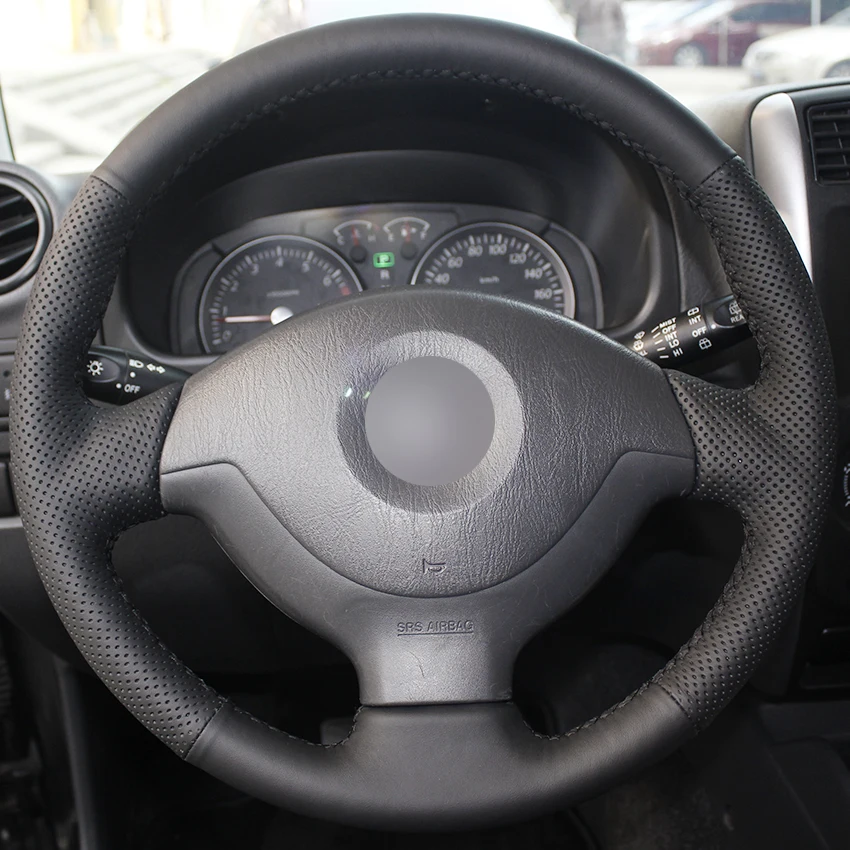 hand stitched black artificial leather anti slip car steering wheel cover for suzuki jimny 2005 2006 2007 2013 2014 free global shipping