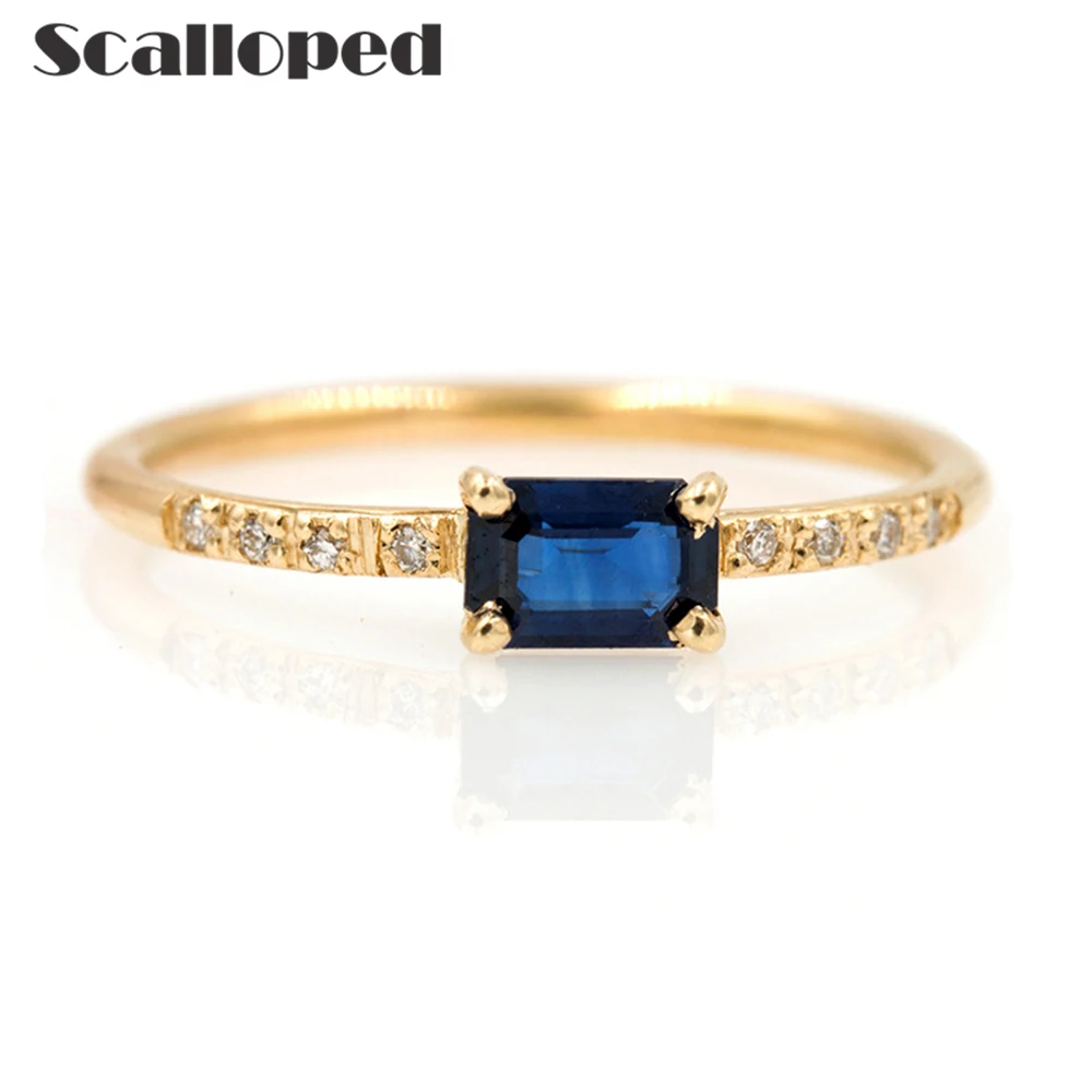 

SCALLOPED Exquisite Square Blue Zircon Women Wedding Rings 2020 New Hot Selling Bohemian Vintage Trendy Engagement Party Jewelry