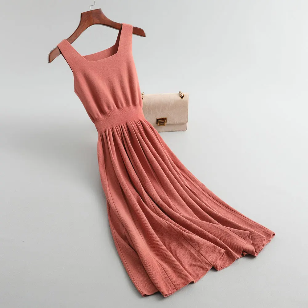 

Winter 2023 Knitted Sleeveless Basic High Waist Women Long Pullovers Sweater Maxi Dress Tricot Pull Femme