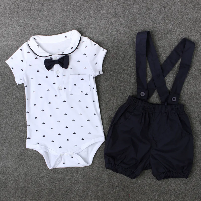 Комбинезон для мальчиков летний с коротким рукавом на бретелях шортами | Мать и