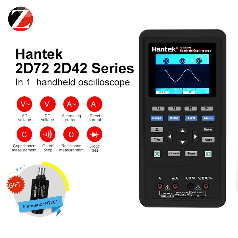 Hantek Портативный Осциллограф портативный цифровой осциллограф 2D72 2d42 2c423 в 1 250MSa/S генератор сигналов мультиметр 2 канала